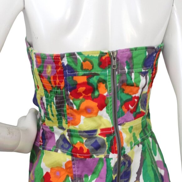 DEPT Strapless Floral Sheath Dress Abstract Bright Print Stretch Smocked Party - Picture 6 of 13